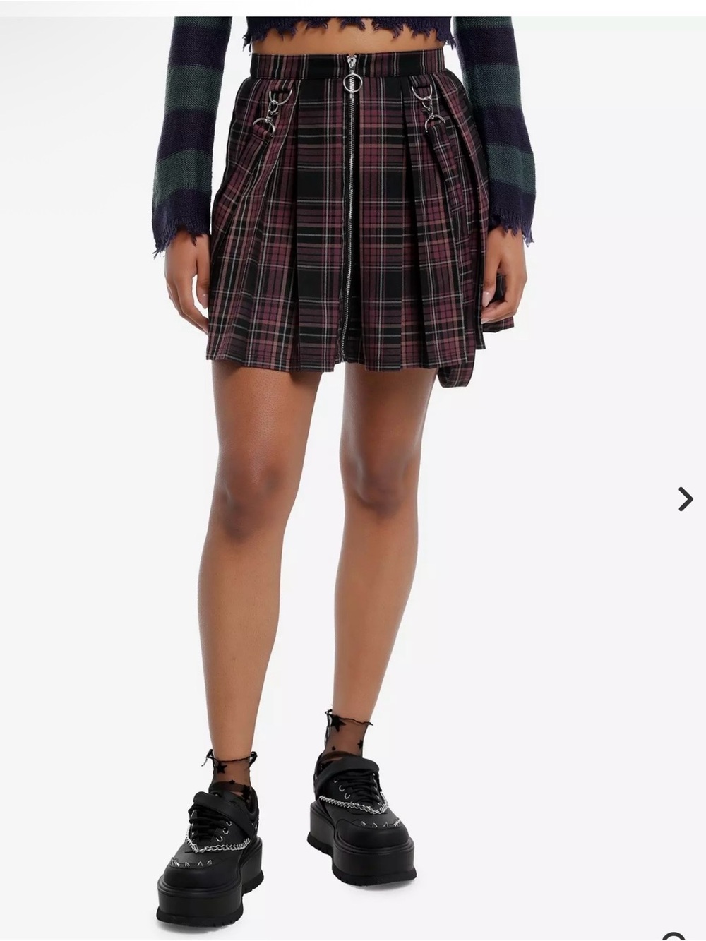 Pleated Plaid Mini Skirt with Adjustable Suspenders in Purple